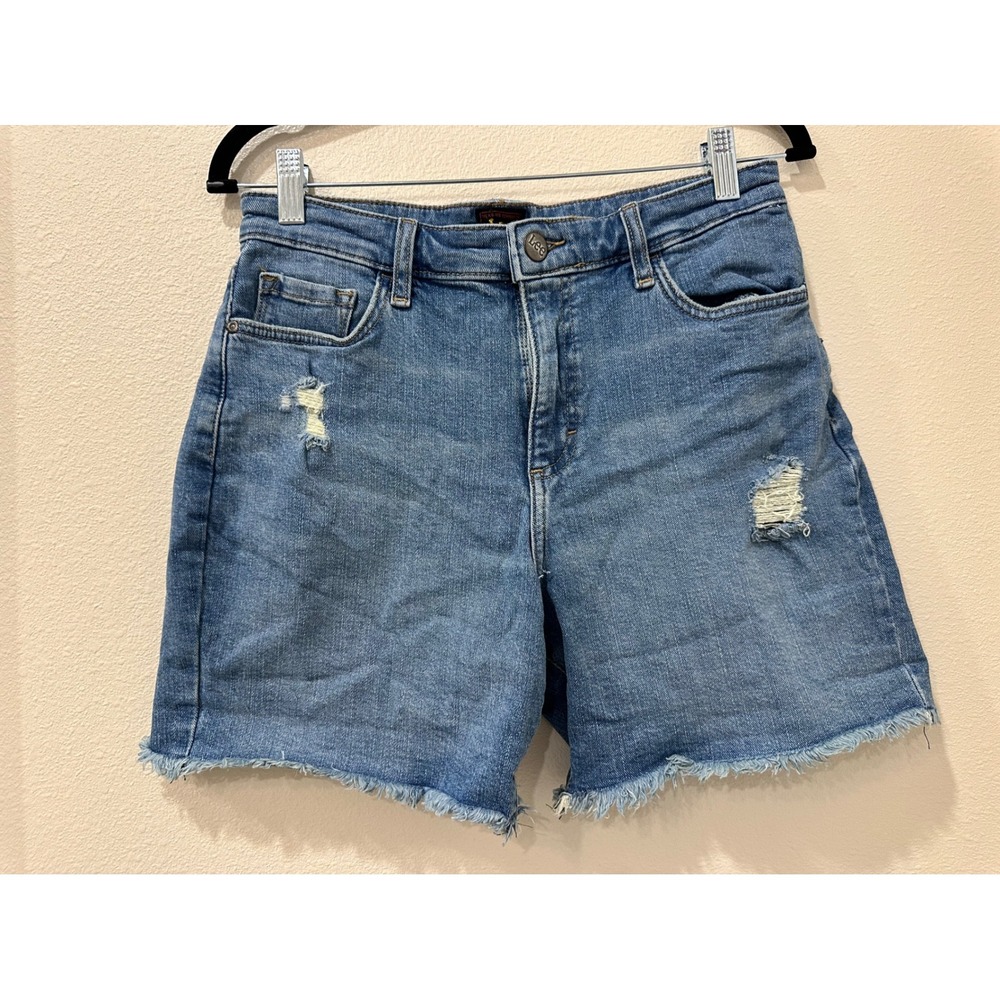 Lee Womens Mid Rise Distressed Denim Shorts Blue Frayed Hem Size 6 Medium